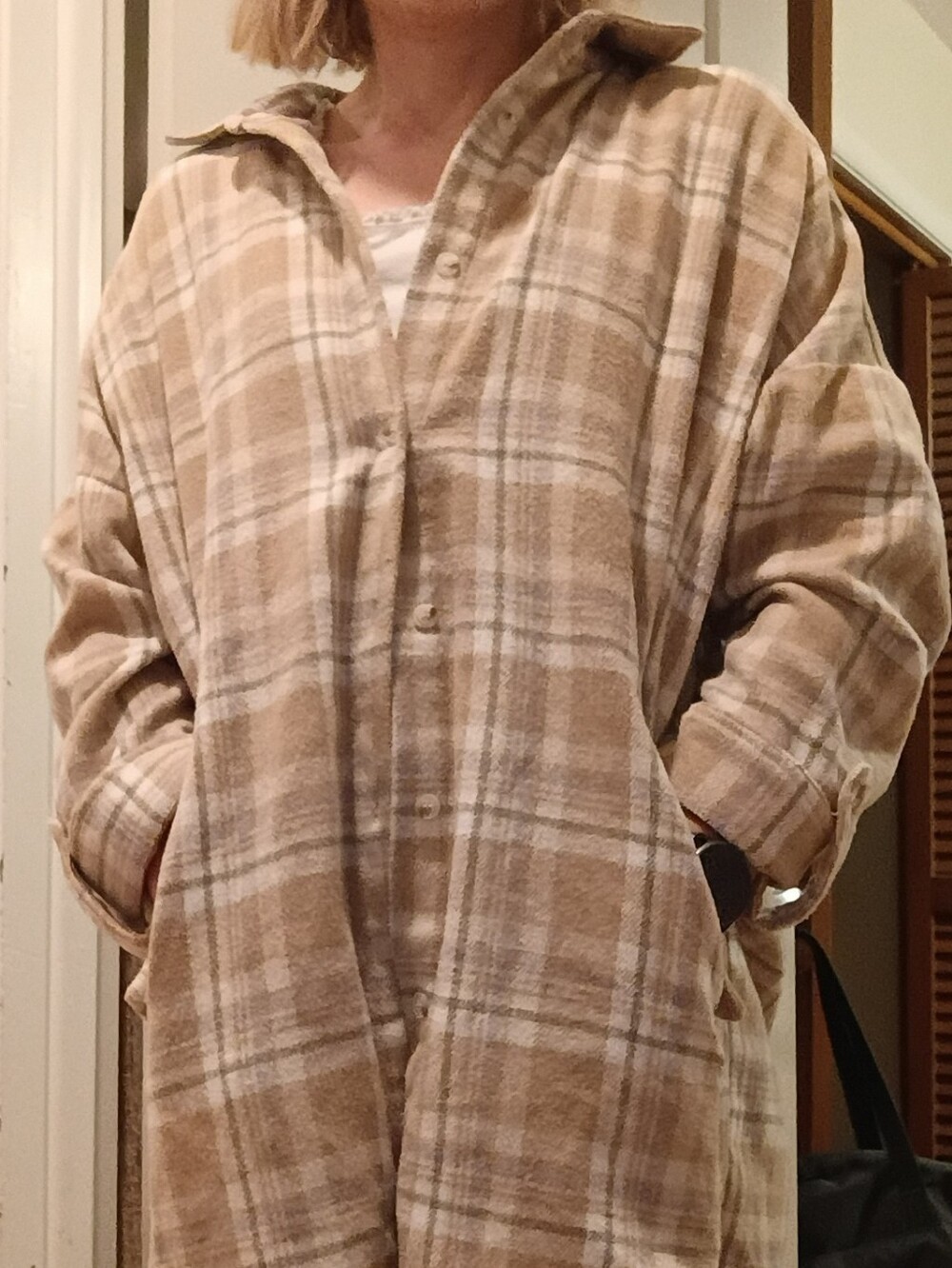 Roolee Women's Soft Plaid Fleece Throw Shacket - Beige Plaid